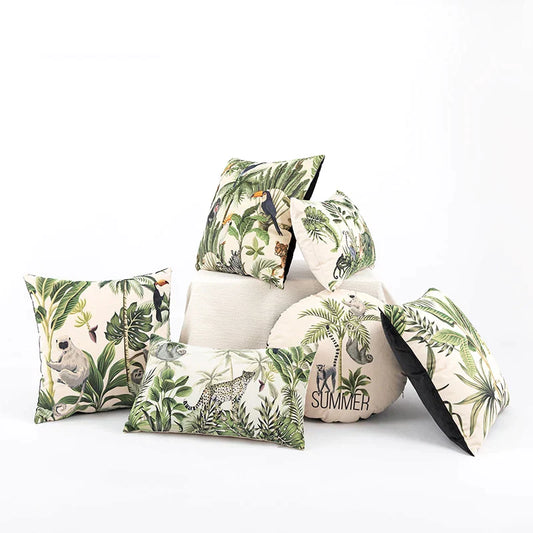 Decorbites™ Dschungel-Cartoon-Druck Samt Kissenbezug - Hawaiianische Dekoration für das Sofa