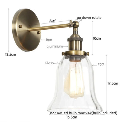 Decorbites™ Industrielle Vintage LED Wandleuchte Treppenboden Loft Nachttischlampe Glas-Spiegel-Licht
