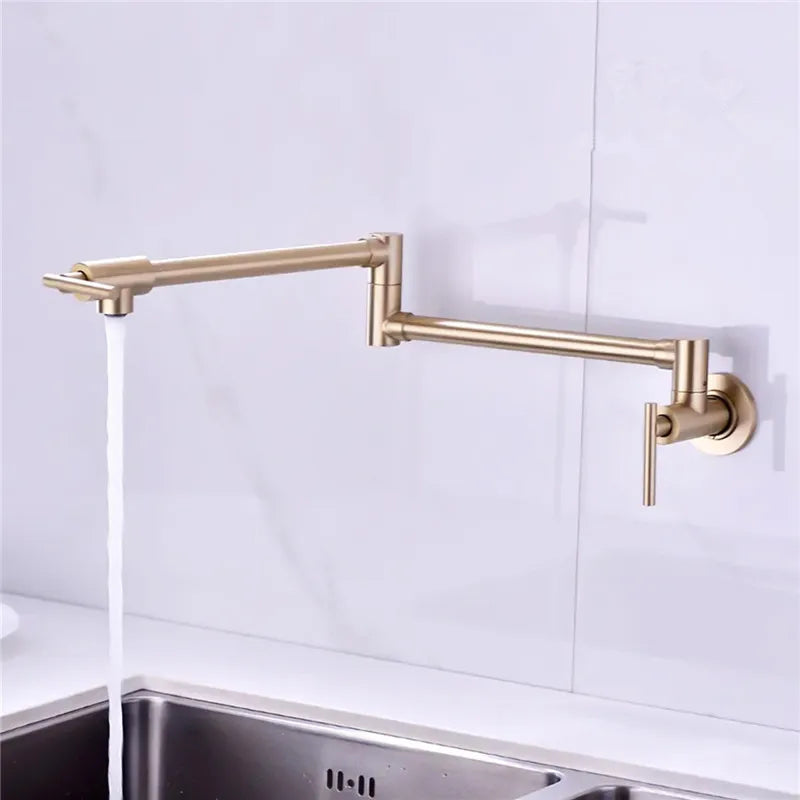 Decorbites™ Gebürstetes Gold Küchen-Topf-Füller-Wandarmhahn Einziger Kalt Wasser Klappbarer Auslauf