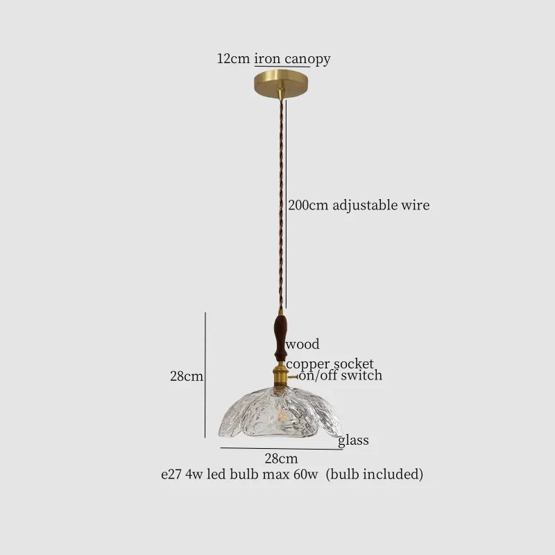 Decorbites™ Kupfer Holz Glas LED Hängeleuchte – Französisches minimalistisches Design für die Einrichtung zu Hause