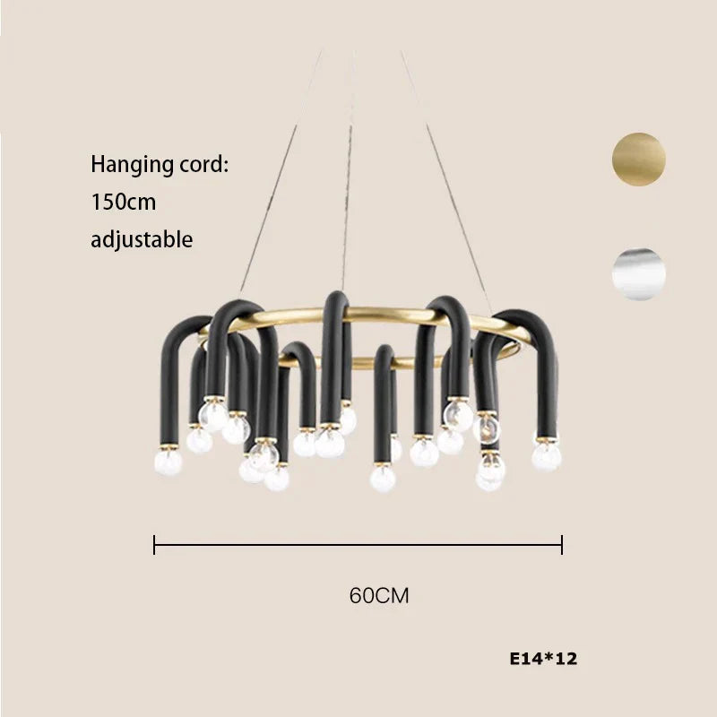 Decorbites™ Schwarz Aluminium U-förmige Rohr Dimmbare LED-Kronleuchter für hohe Decken