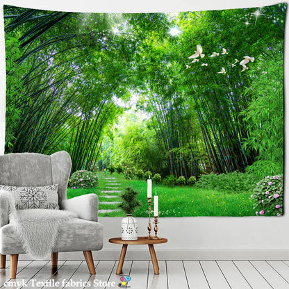 Decorbites™ Bambuswald-Taubenpfad-Gobelin: Hippie-psychedelischer Wandbehang für natürliche Heimdekoration
