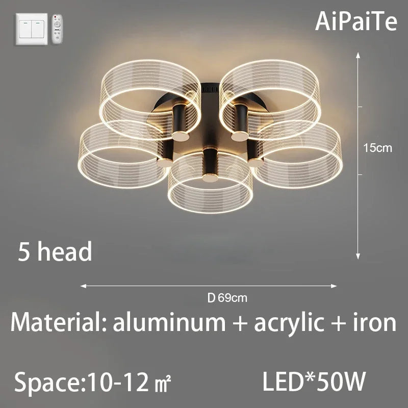 DecorBites™ Acrylic Lustre Chandelier for Living Room, Bedroom, Kitchen - Hanging Ceiling Lamps
