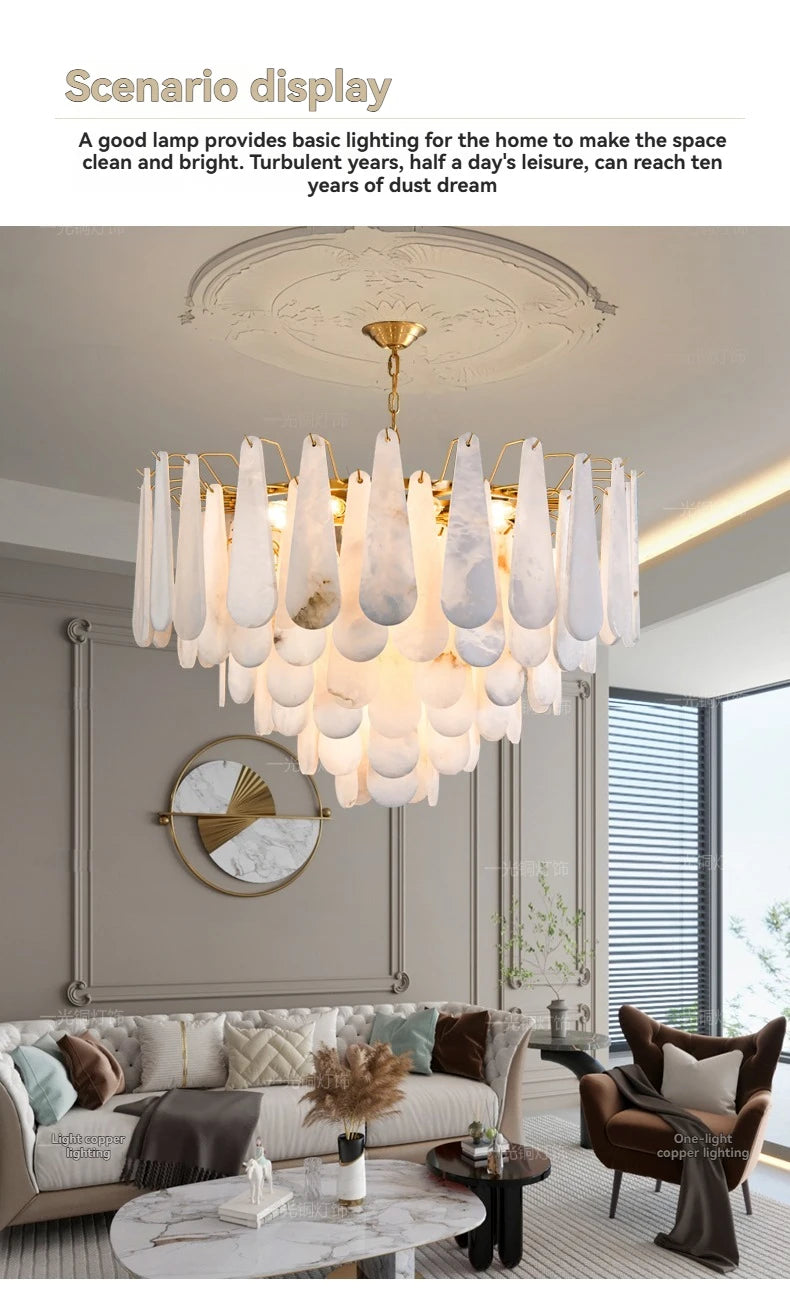 Französisches Marmor-Hängeleuchte Modern Kupfer E14 LED Wassertropfen-Kronleuchter für Wohnzimmer Esszimmer Schlafzimmer Heimdekoration Leuchten