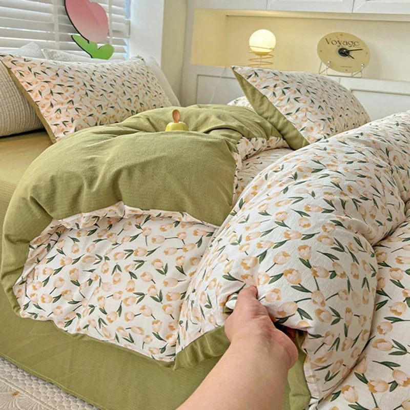 DecorBites™ Double-Layer Yarn Printed Cotton Quilt Cover Set - Queen/King/Double/Single Bed
