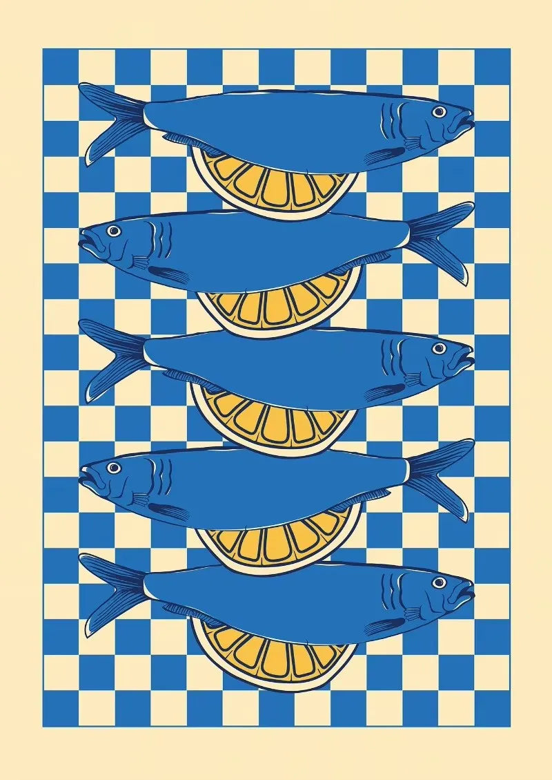 Colorful Sardine Lobster Crab Fish Ocean Animal Poster Canvas Painting Vintage Wall Art For Kitchen Living Room Home Decoration