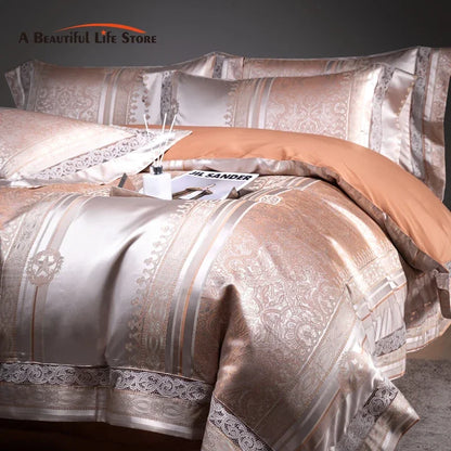 DecorBites™ Damask Jacquard Egyptian Cotton Luxury Bedding Set