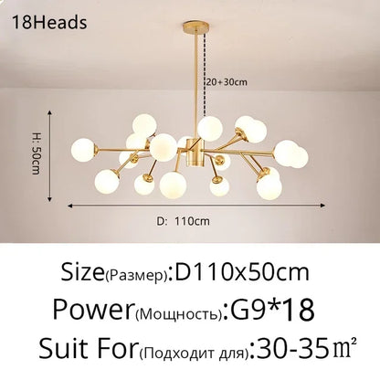 DecorBites™ Glass Ball Modern Branch Chandelier - Magic Bean Design for Living Room