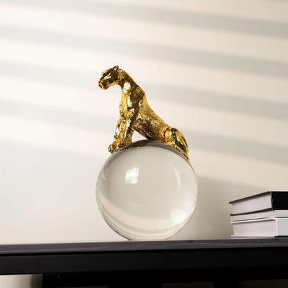 Decorbites™ Leopard Kristallkugel Metall-Cheetah-Skulptur Wohnraum-Dekoration