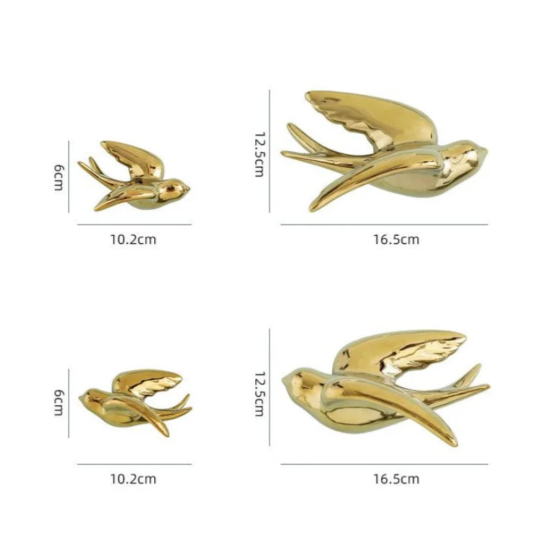 Decorbites™ Goldener Vogel-Schwalben-Skulptur Wanddekoration Dreidimensionale Handwerkskunst