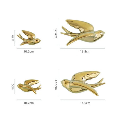 Decorbites™ Goldener Vogel-Schwalben-Skulptur Wanddekoration Dreidimensionale Handwerkskunst