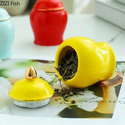 Decorbites™ Goldene Teedose Keramik-Vorratsgefäß mit Deckel zur Schreibtischdekoration