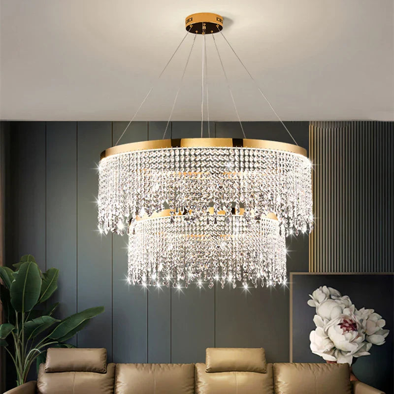 DecorBites™ Crystal Waterfall Chandelier for Foyer Dining Room Hotel Home Decor