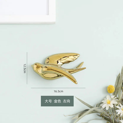 Decorbites™ Goldener Vogel-Schwalben-Skulptur Wanddekoration Dreidimensionale Handwerkskunst