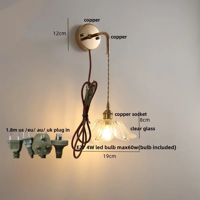Decorbites™ verstellbare LED-Wandleuchte aus klarem Glas Kupfer Nachttischlampe