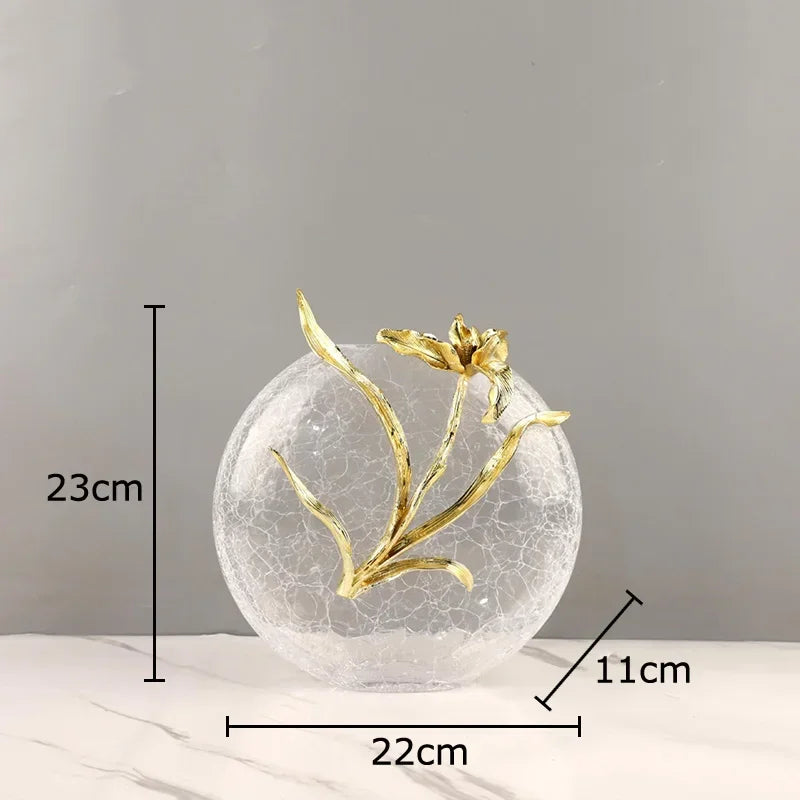 Decorbites™ Goldene Blüten-Glasvase als Schreibtischdekoration, ästhetische Blumenvasen, Raumdekoration