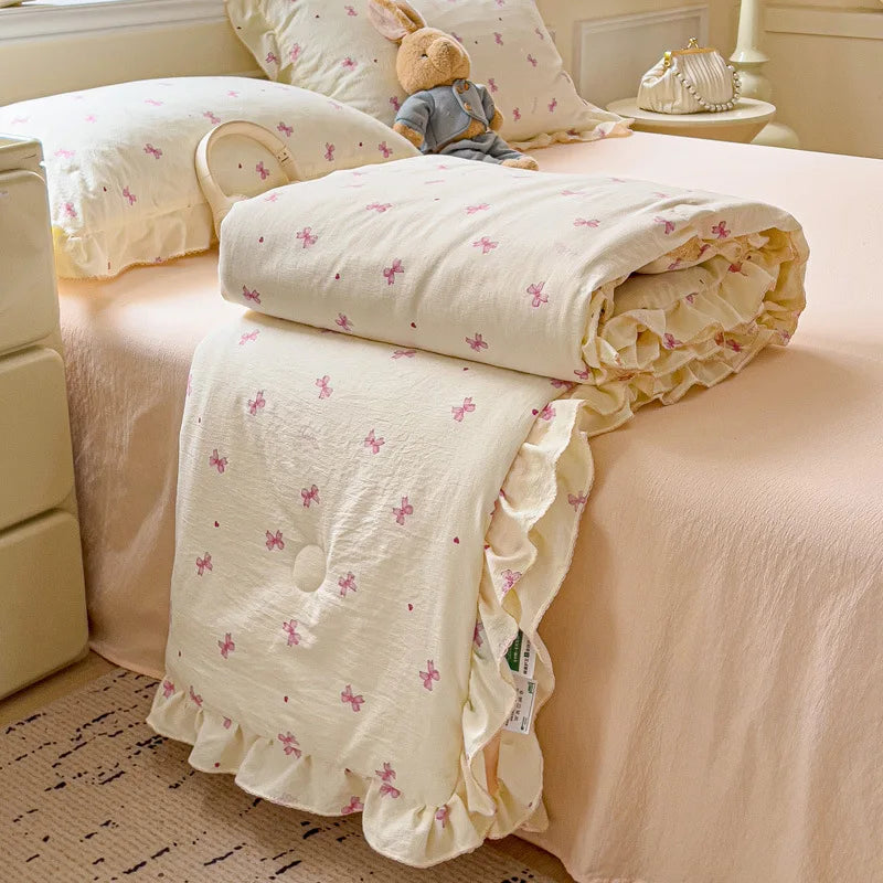 Decorbites™ Koreanische Baumwoll-Patchwork-Decke mit Spitze und Rüsche für den Sommer