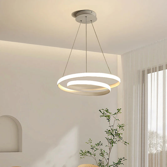 Nordic LED Pendant Light Minimalist Double-Ring Design Black White Colors Main Light For Living Room Bedroom Dining Room Villa