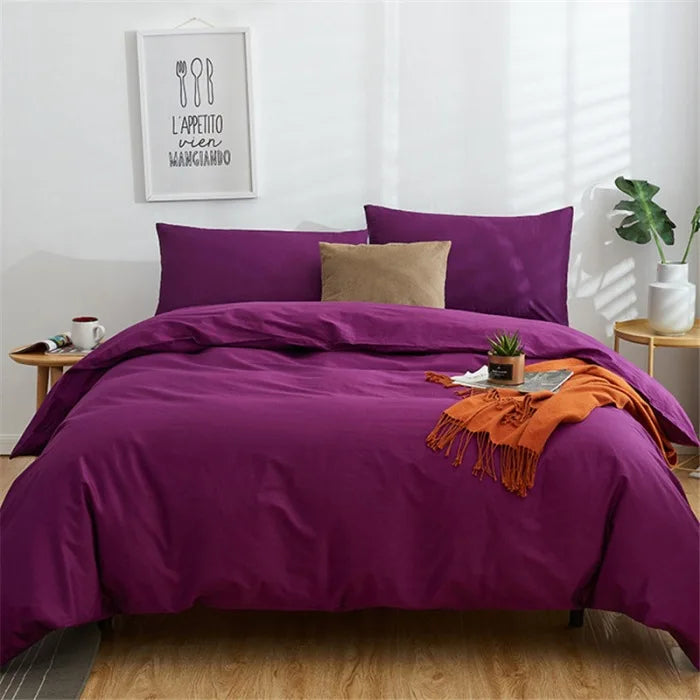Decorbites™ Baumwoll-Wäsche-Set 4-teilig Doppel Queen Uni-Farbendecke Bezug Flaches Bettlaken