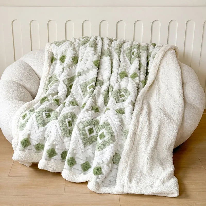 Decorbites™ Geometrisches Jacquard-Taft-Samt-Plaid Lammwolle Warmes Nickerchen Betttücher