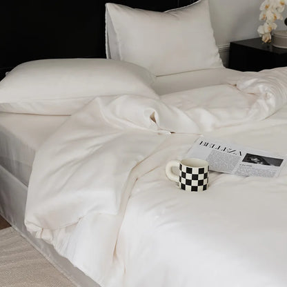 DecorBites™ Double Layer Satin Queen Duvet Set Smooth & Cool Luxury Quilt Cover Pillowcases
