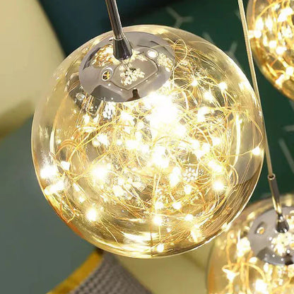 DecorBites™ Glass Ball Spiral Chandelier for Modern Staircase & Dining Table LED Ceiling Light