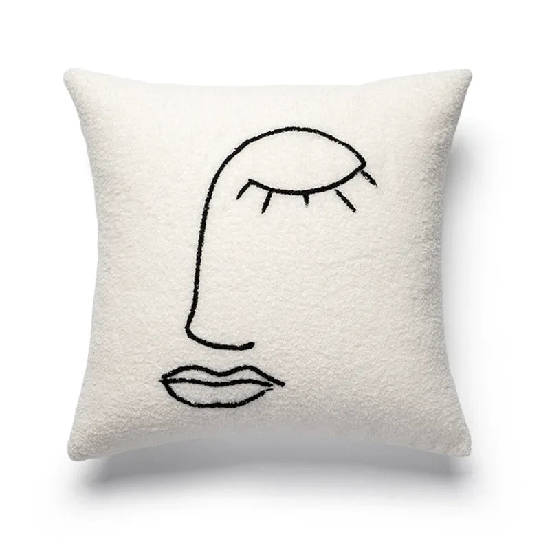 Beige Abstract Wool Pillow
