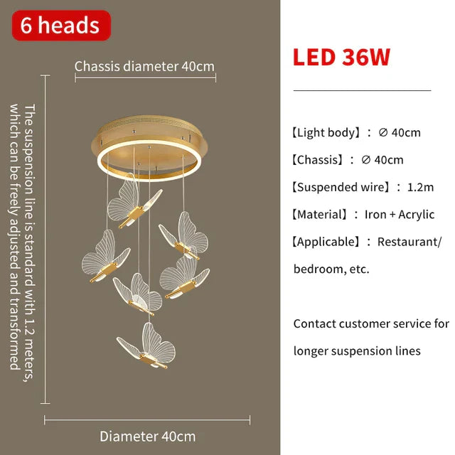 Decorbites™ Gold-LED-Schmetterlingsanhängerleuchten für Zuhause, Treppenhaus, Wohnzimmer, Schlafzimmer-Kronleuchter