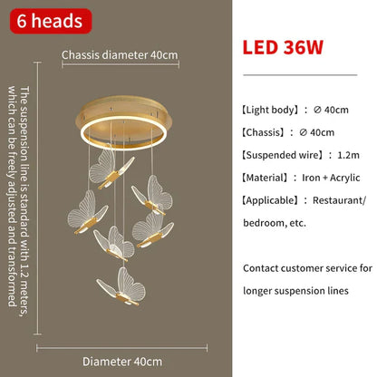 Decorbites™ Gold-LED-Schmetterlingsanhängerleuchten für Zuhause, Treppenhaus, Wohnzimmer, Schlafzimmer-Kronleuchter