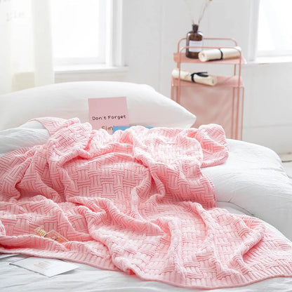 DecorBites™ Cozy Jacquard Blanket: 100% Cotton Solid Color Knitted Shawl for Office or Home