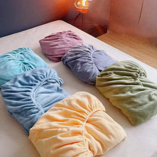 DecorBites™ Cozy Flannel Queen Bed Sheet | Soft Fitted Coral Fleece Mattress Cover | Plush Winter Bedsheet