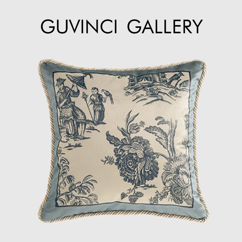 Decorbites™ Delft-Blau Toile de Jouy Kissenbezüge - Vintage Französischer Stil für Hausdekoration