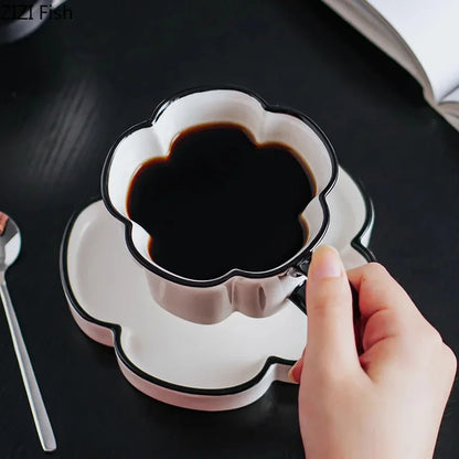 Decorbites™ Black Edged Flower Mug Set - Keramik-Tasse & Untertasse für Tee, Kaffee und Saft