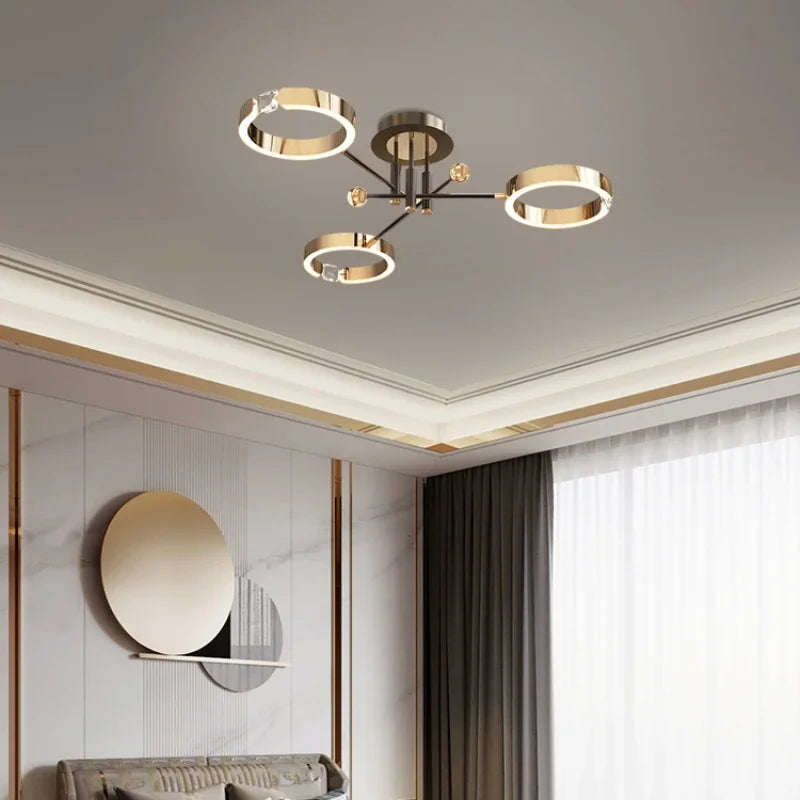 Decorbites™ Vergoldeter Kronleuchter mit Fernbedienung, Kristall-Dekoration für das Wohnzimmer