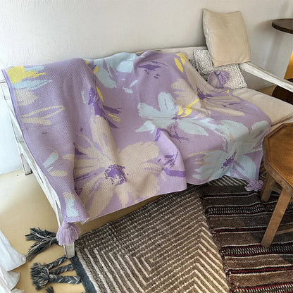 DecorBites™ Cozy Knit Blanket: Purple Multifunctional Sofa Cover for Living Room, Office, and Nap Time