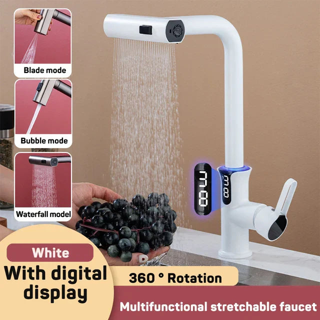Decorbites™ Digital-Display-Wasserfall-Küchenspüle-Armatur mit herausziehbarem Sprühdüse
