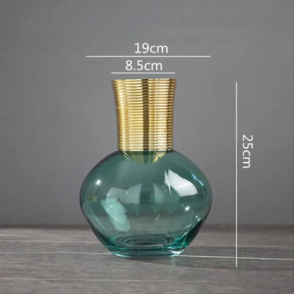 DecorBites™ Gold Metal Glass Vase: Round Transparent Terrarium for Home Decor & Flower Arrangement