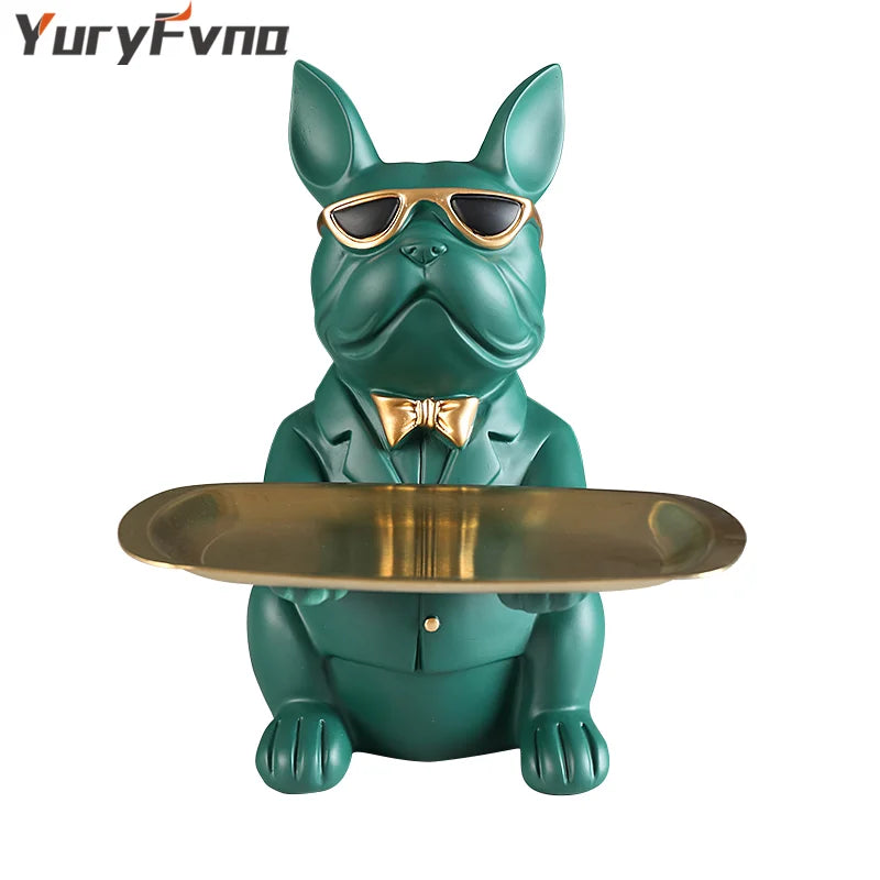 Decorbites™ Französische-Bulldogge-Figur-Tablett-Skulptur-Münzsparbank-Heimdekoration-Statue