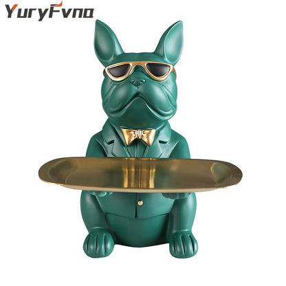 Decorbites™ Französische-Bulldogge-Figur-Tablett-Skulptur-Münzsparbank-Heimdekoration-Statue