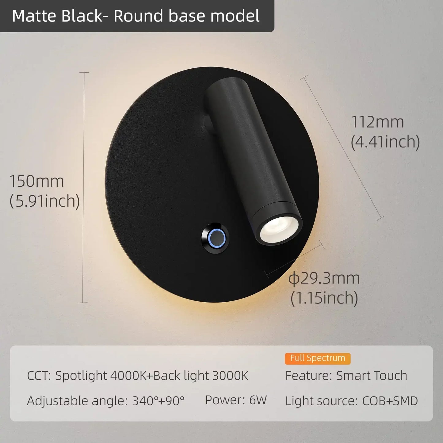 Decorbites™ Dimmbare LED-Wandleuchte mit Touch-Schalter, 340° drehbarer Hintergrundbeleuchtung für Nachttisch & Studierzimmer