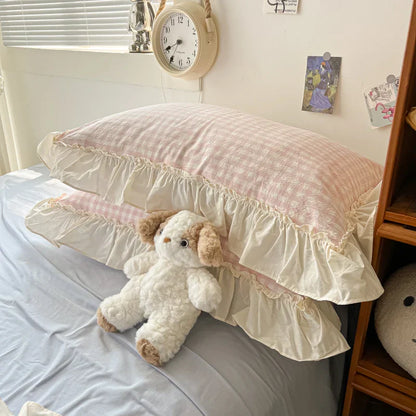 Decorbites™ Koreanische Prinzessinnen-Stil Baumwoll-Bettwäsche-Set mit Rüschen und Spitze