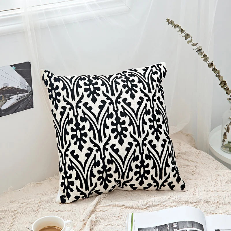 Decorbites™ Geometrisches Stickerei Kissenbezug 45x45 cm Schwarz Grau Weich Gemütlich für Heimdekoration