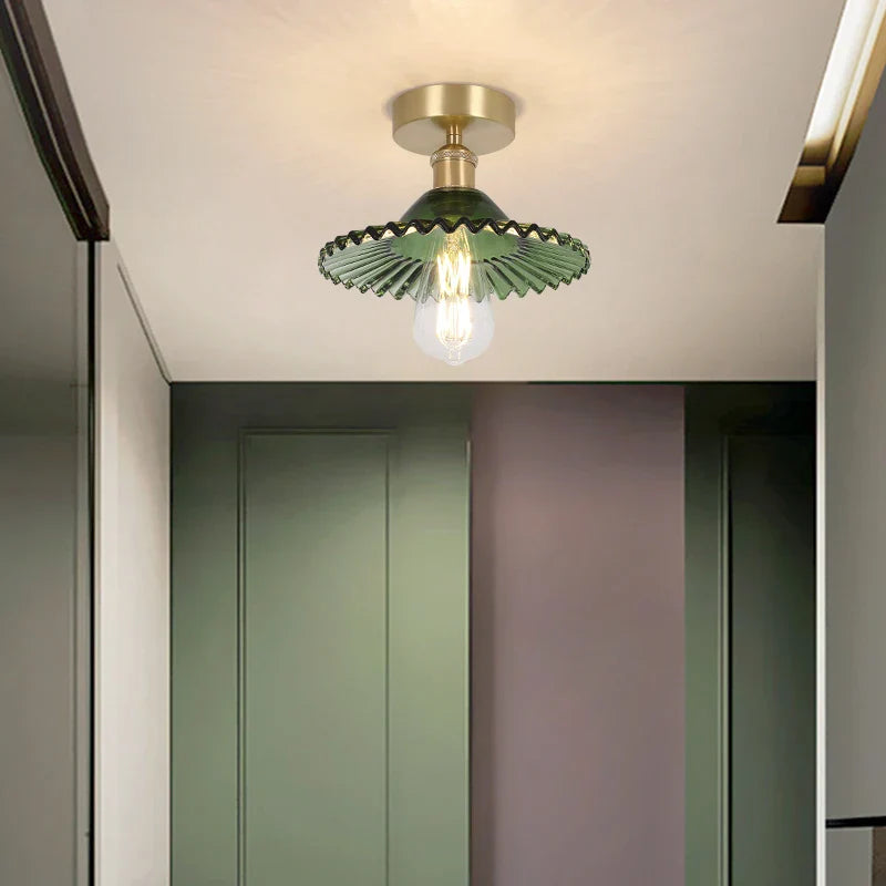 Green Glass Ceiling Light Copper Frame Kitchen