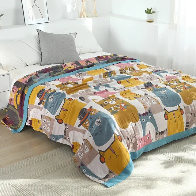 DecorBites™ Japanese Cotton Gauze Boho Throw Blanket - Summer Cool Quilt for Beds and Sofas
