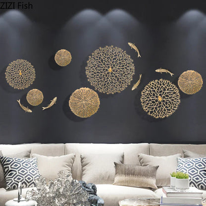 DecorBites™ Gold Coral Carp Lotus Leaf Fish Wall Decor Ornaments