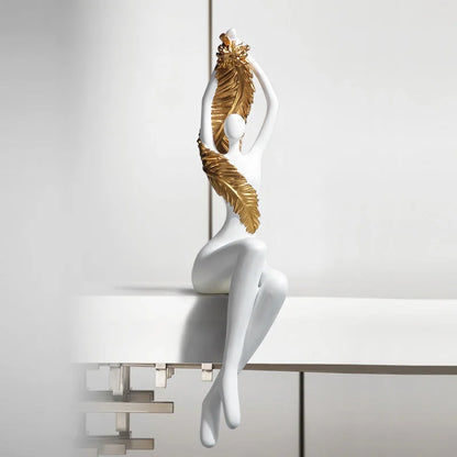 Decorbites™ Große Nackte Federbekleidete Körperskulptur | Moderne Abstrakte Sitzende Figurin-Statuen
