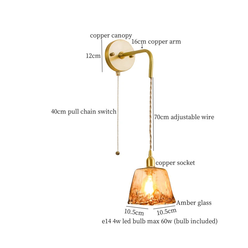 Decorbites™ Japanische Bernstein-Glas-LED-Wandleuchte Kupfer Vintage-Design