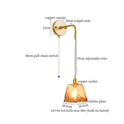 Decorbites™ Japanische Bernstein-Glas-LED-Wandleuchte Kupfer Vintage-Design