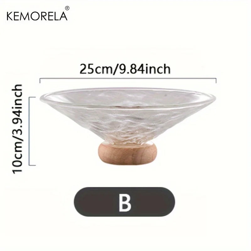 Decorbites™ Kreatives Glas-Fruchtplatte mit Holzbasis | Elegante Wohnraum-Dekoration für Couchtisch im Wohnzimmer