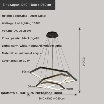 Decorbites™ Sechseckige Aluminium LED Hängelampe dimmbar minimalistischer Kronleuchter für Wohnzimmer Schlafzimmer